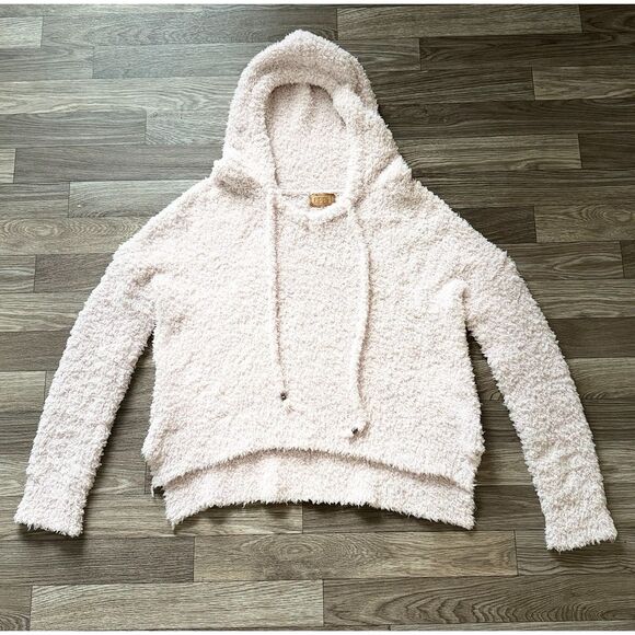 POL Sweaters - POL Clothing Cream Fuzzy Popcorn Knit Hoodie Sweater Sz S Oversized